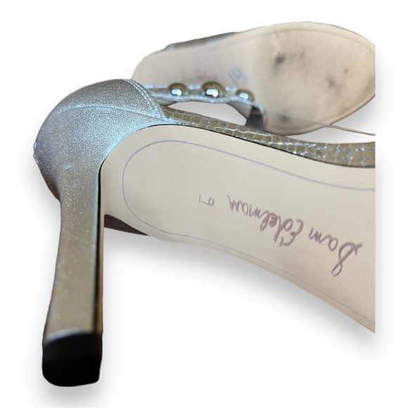 Sam Edelmen Addison Embellished Ankle Strap Sandal Stiletto Heel Metallic Silver - Picture 7 of 16